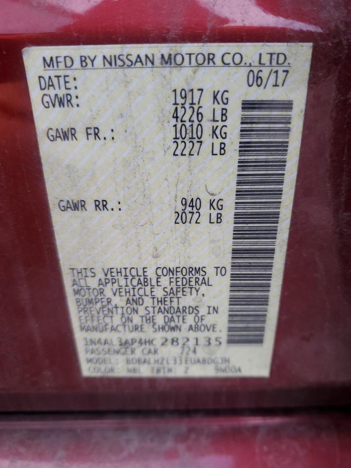 2017 Nissan Altima VIN 1N4AL3AP4HC282135 Copart auction photo, all over / minor dent/scratches damage thumbnail 12