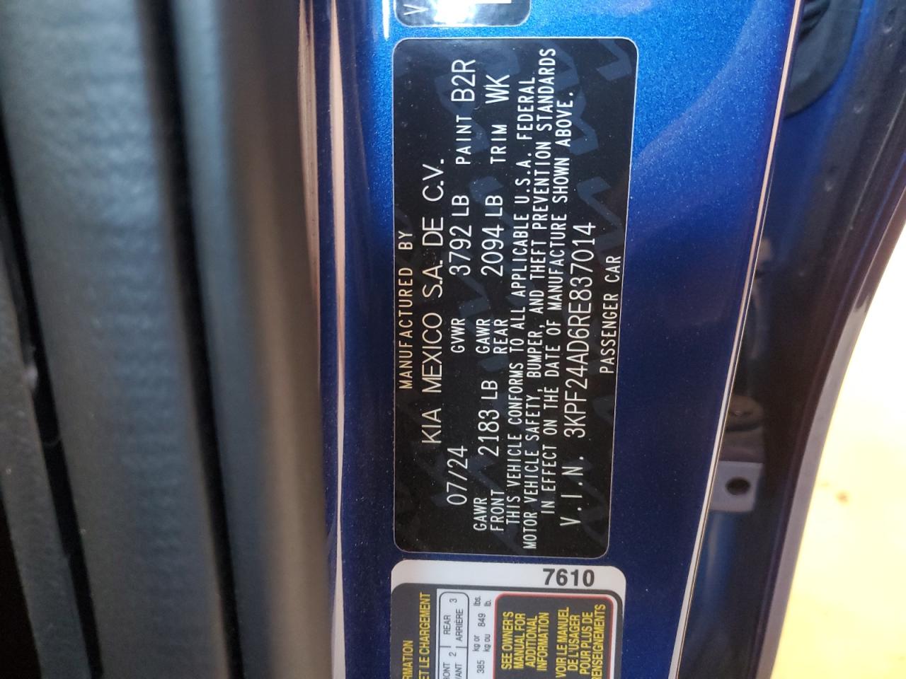 2024 KIA Forte VIN 3KPF24AD6RE837014 Copart auction photo, front end / undercarriage damage thumbnail 15
