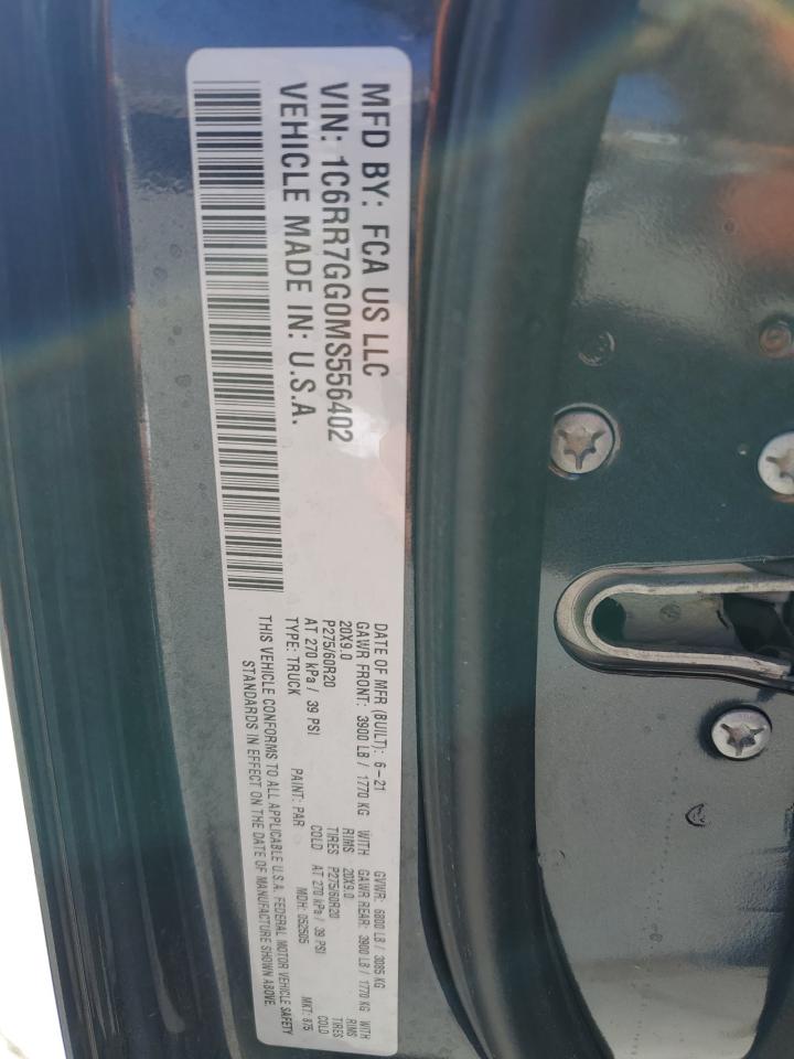 2021 RAM 1500 VIN 1C6RR7GG0MS556402 Copart auction photo, side damage thumbnail 15