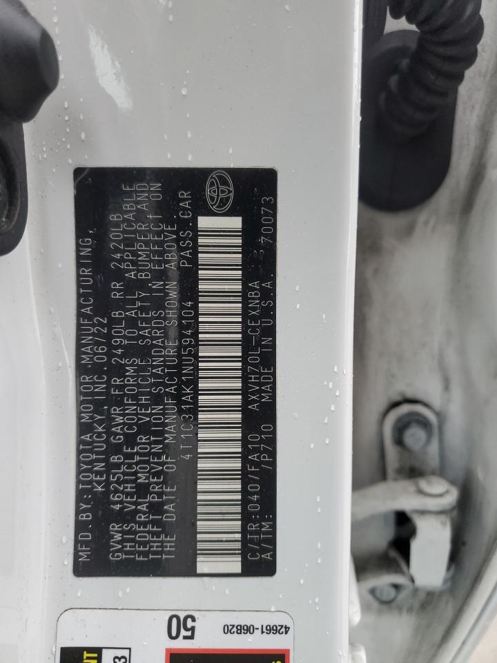 2022 Toyota Camry VIN 4T1C31AK1NU594104 Copart auction photo, front end damage thumbnail 12