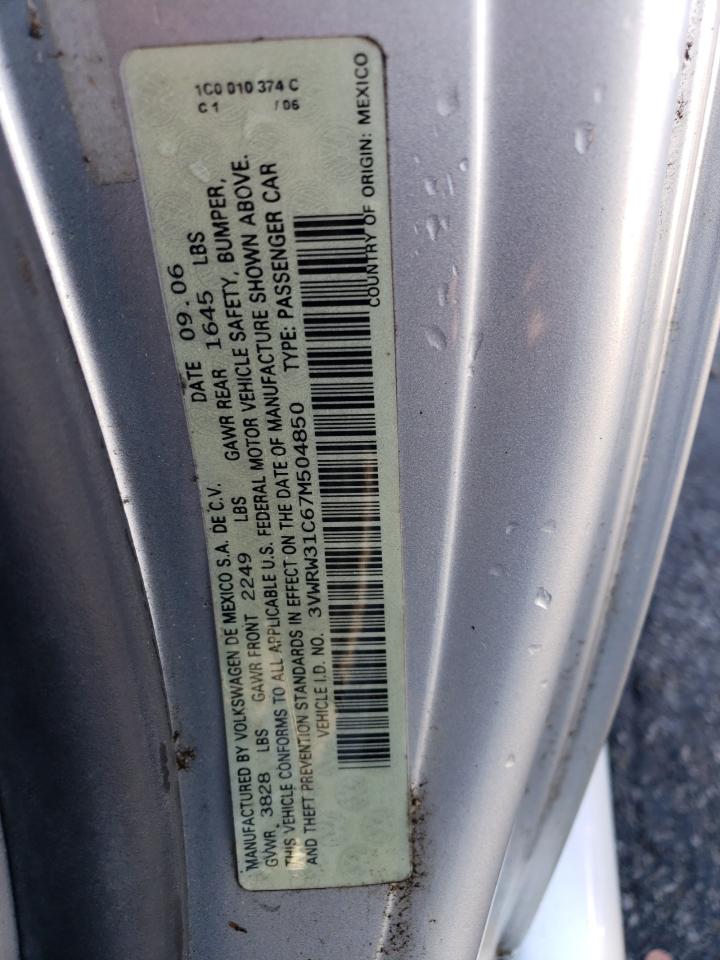 2007 Volkswagen Beetle VIN 3VWRW31C67M504850 Copart auction photo, front end damage thumbnail 14