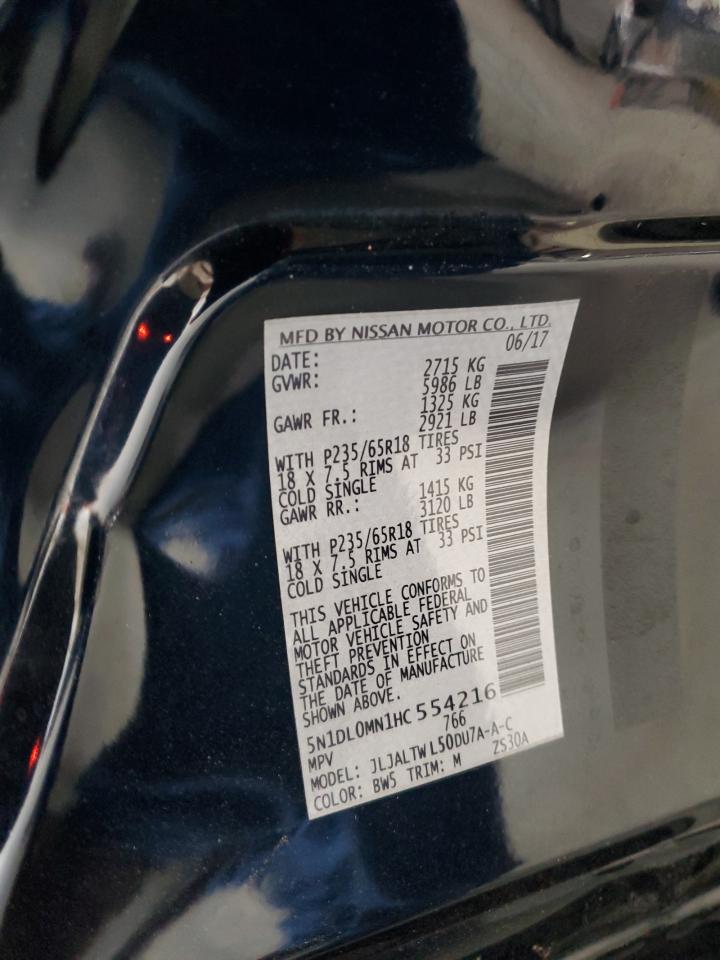 2017 Infiniti QX60 VIN 5N1DL0MN1HC554216 Copart auction photo, side damage thumbnail 14