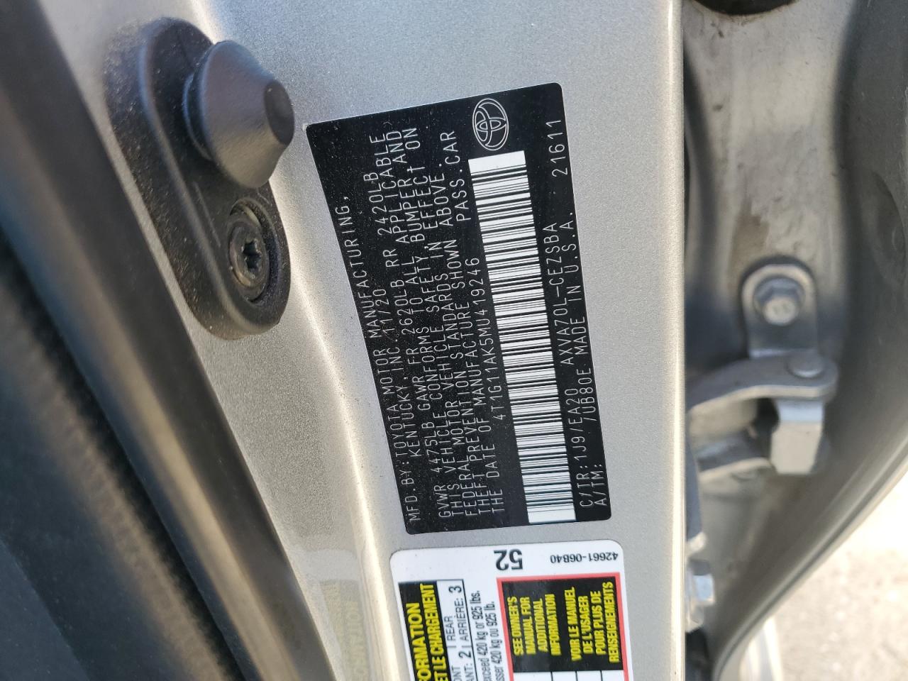 2021 Toyota Camry VIN 4T1G11AK5MU419246 Copart auction photo, mechanical damage thumbnail 12