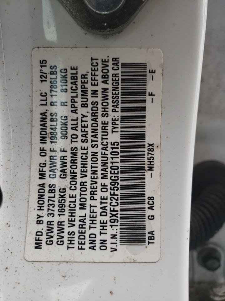 2016 Honda Civic VIN 19XFC2F59GE011015 Copart auction photo, front end / minor dent/scratches damage thumbnail 15