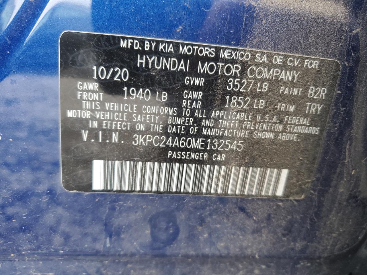 2021 Hyundai Accent VIN 3KPC24A60ME132545 Copart auction photo, rear end / all over damage thumbnail 15