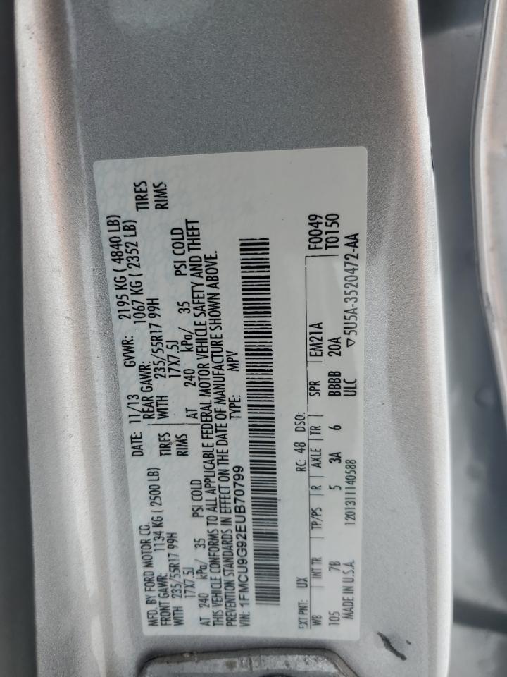 2014 Ford Escape VIN 1FMCU9G92EUB70799 Copart auction photo, all over damage thumbnail 15