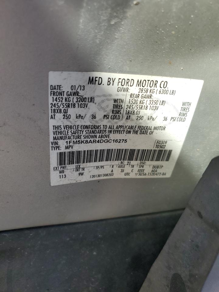 2013 Ford Explorer VIN 1FM5K8AR4DGC16275 Copart auction photo, side damage thumbnail 12