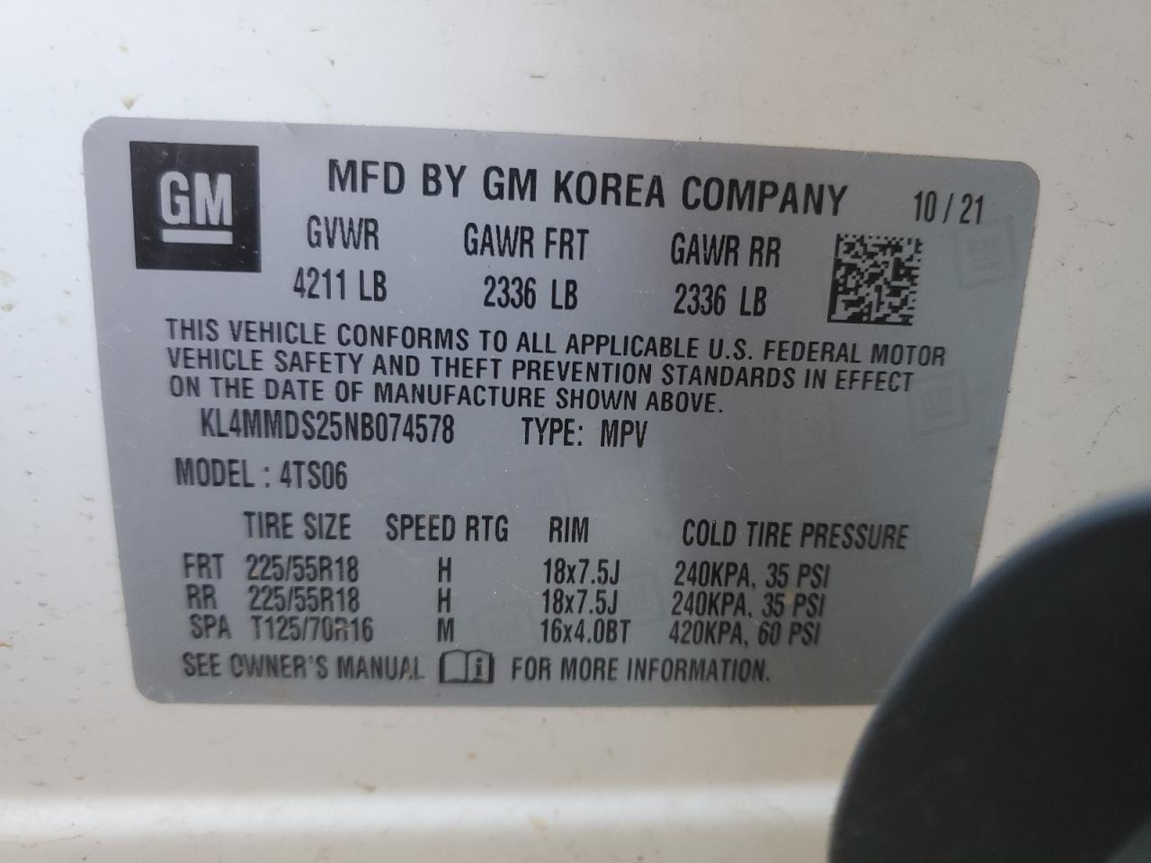 2022 Buick Encore VIN KL4MMDS25NB074578 Copart auction photo, front end / minor dent/scratches damage thumbnail 14