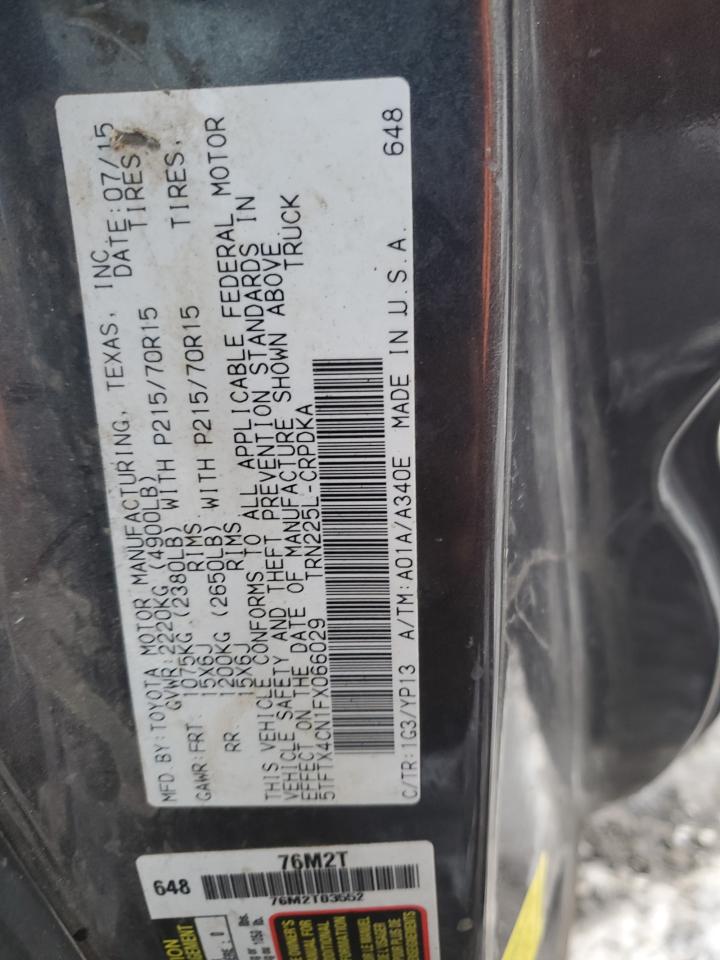 2015 Toyota Tacoma VIN 5TFTX4CN1FX066029 Copart auction photo, burn damage thumbnail 12