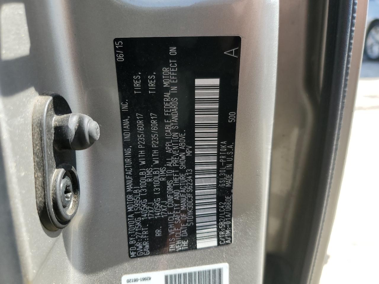 2015 Toyota Sienna VIN 5TDYK3DC3FS623413 Copart auction photo, rear end / front end damage thumbnail 13