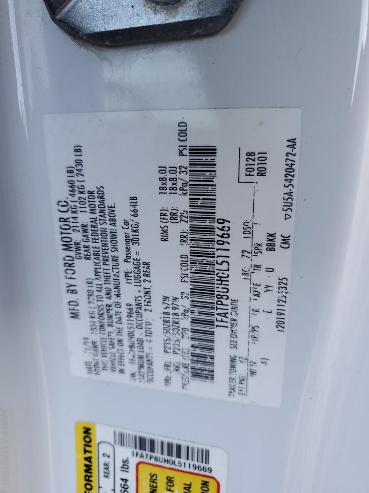 2020 Ford Mustang VIN 1FATP8UH0L5119669 Copart auction photo, front end damage thumbnail 12