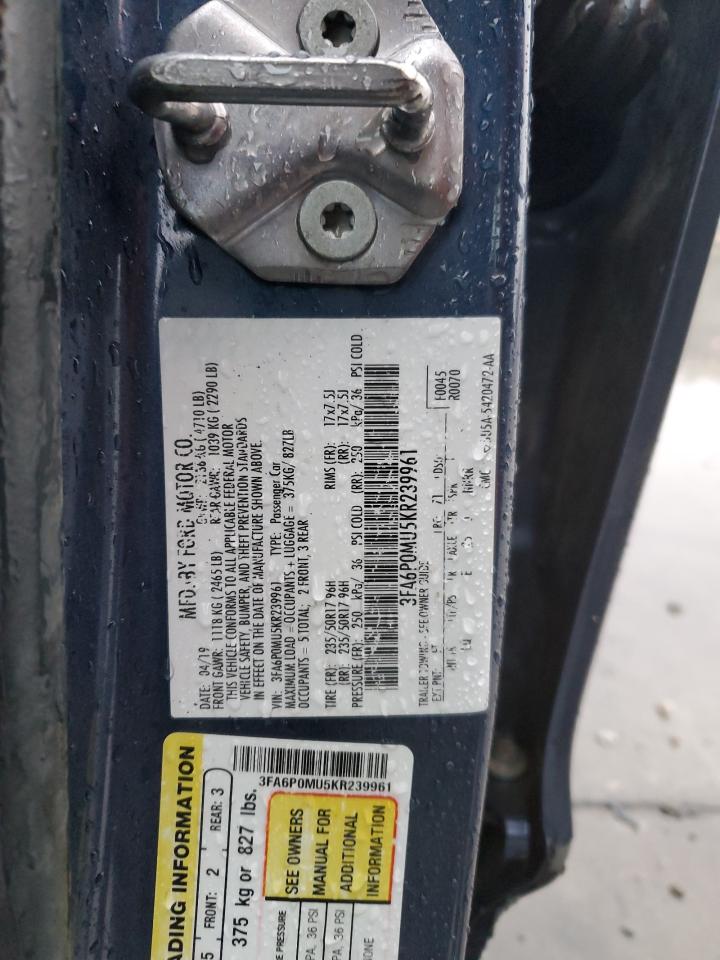 2019 Ford Fusion VIN 3FA6P0MU5KR239961 Copart auction photo, side damage thumbnail 15
