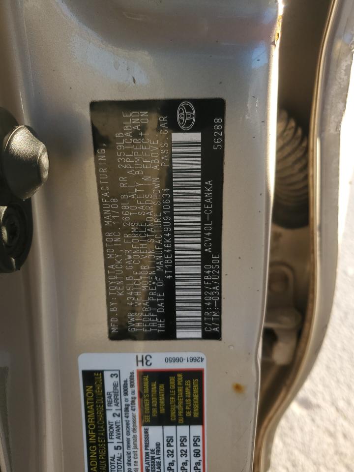 2009 Toyota Camry VIN 4T1BE46K49U910634 Copart auction photo, side damage thumbnail 14