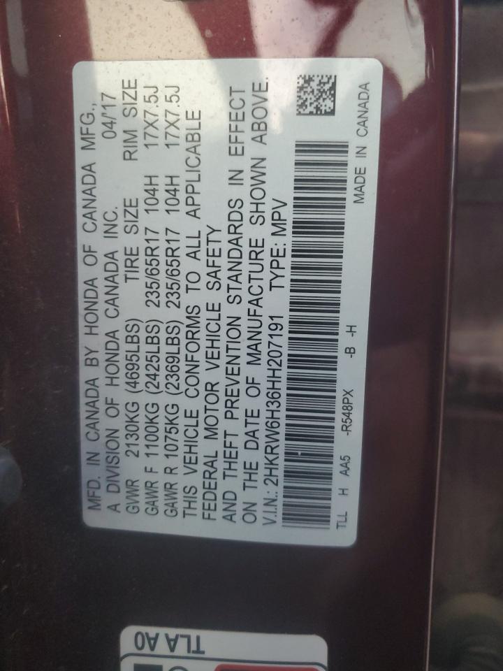 2017 Honda CR-V VIN 2HKRW6H36HH207191 Copart auction photo, front end damage thumbnail 14