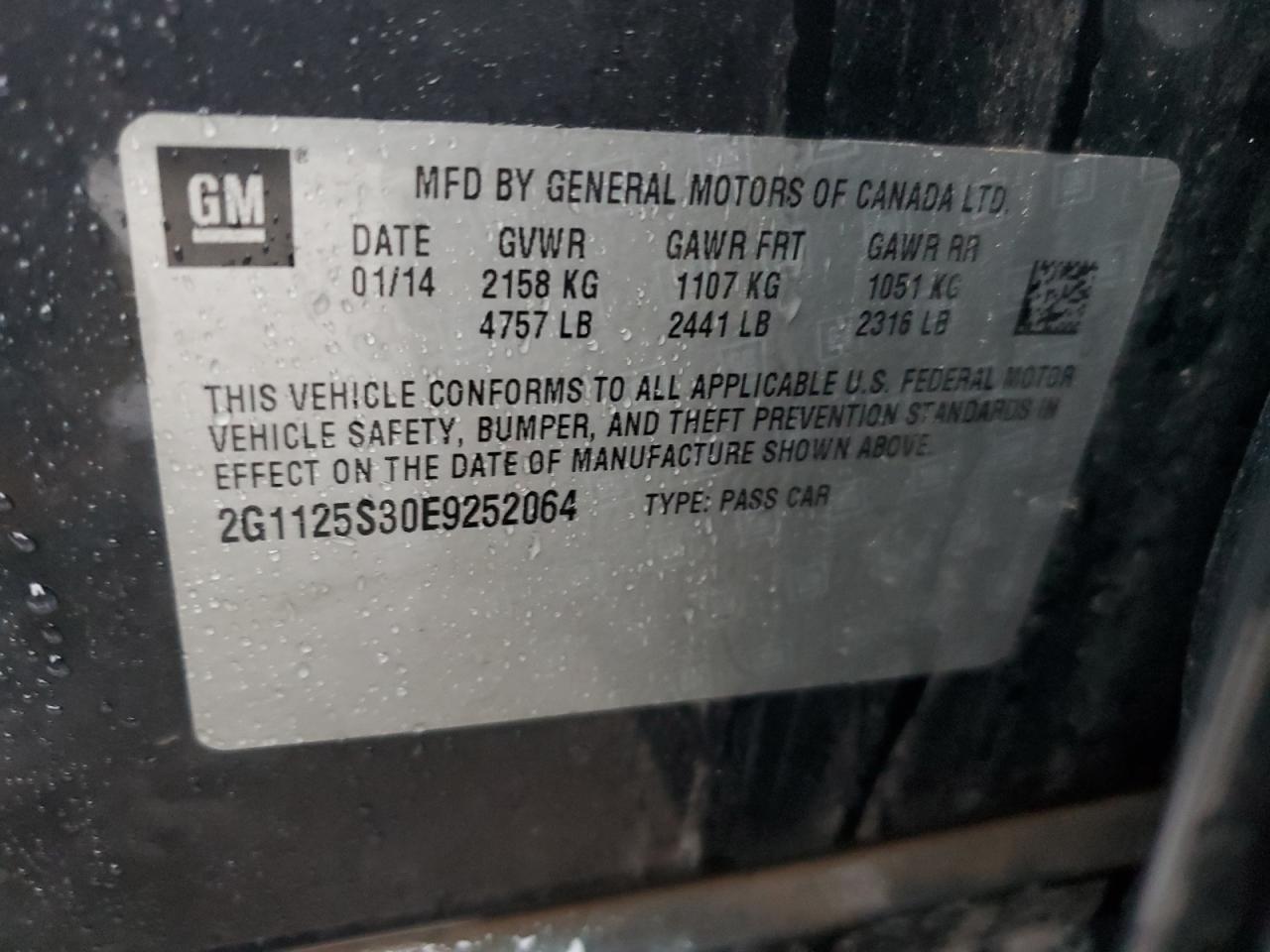2014 Chevrolet Impala VIN 2G1125S30E9252064 Copart auction photo, front end / rear end damage thumbnail 13