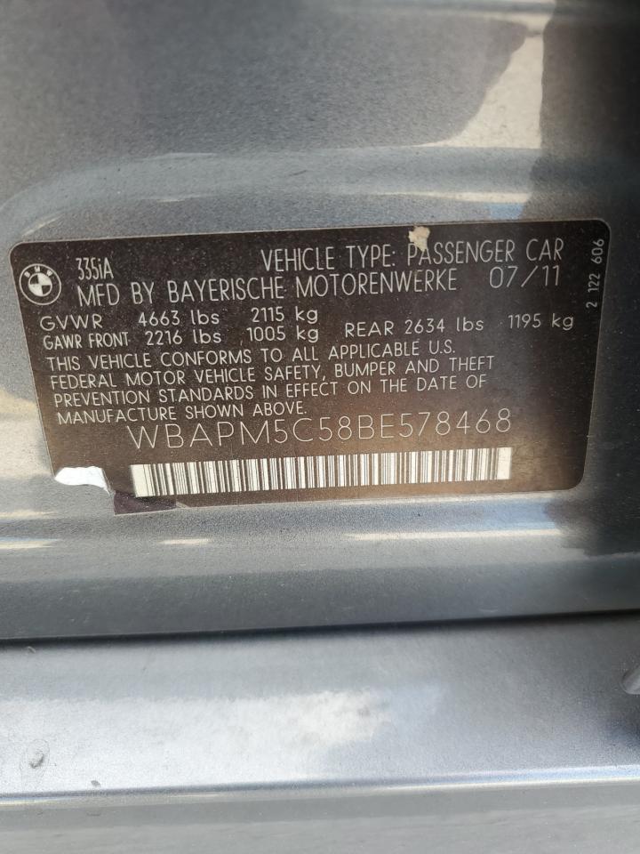 2011 BMW 3er VIN WBAPM5C58BE578468 Copart auction photo, front end damage thumbnail 14