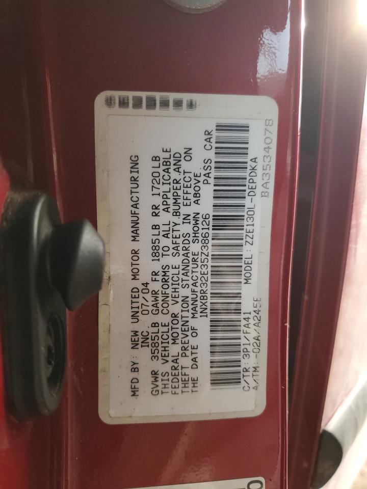 2005 Toyota Corolla VIN 1NXBR32E35Z386126 Copart auction photo, rear end damage thumbnail 12