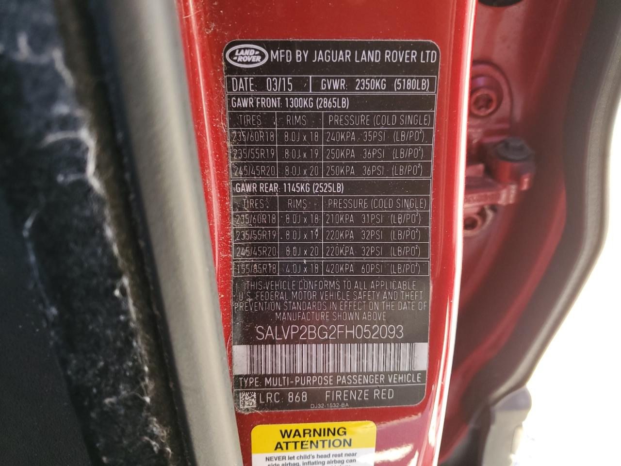 2015 Land Rover Range Rover VIN SALVP2BG2FH052093 Copart auction photo, front end / minor dent/scratches damage thumbnail 14