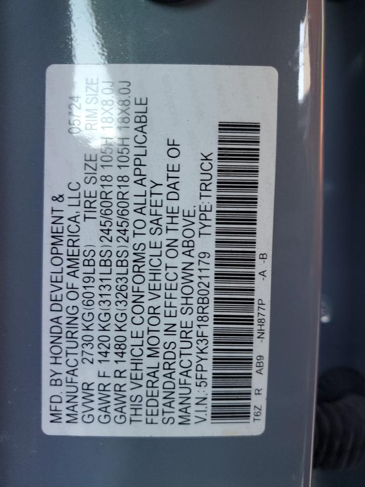 2024 Honda Ridgeline VIN 5FPYK3F18RB021179 Copart auction photo, all over damage thumbnail 12