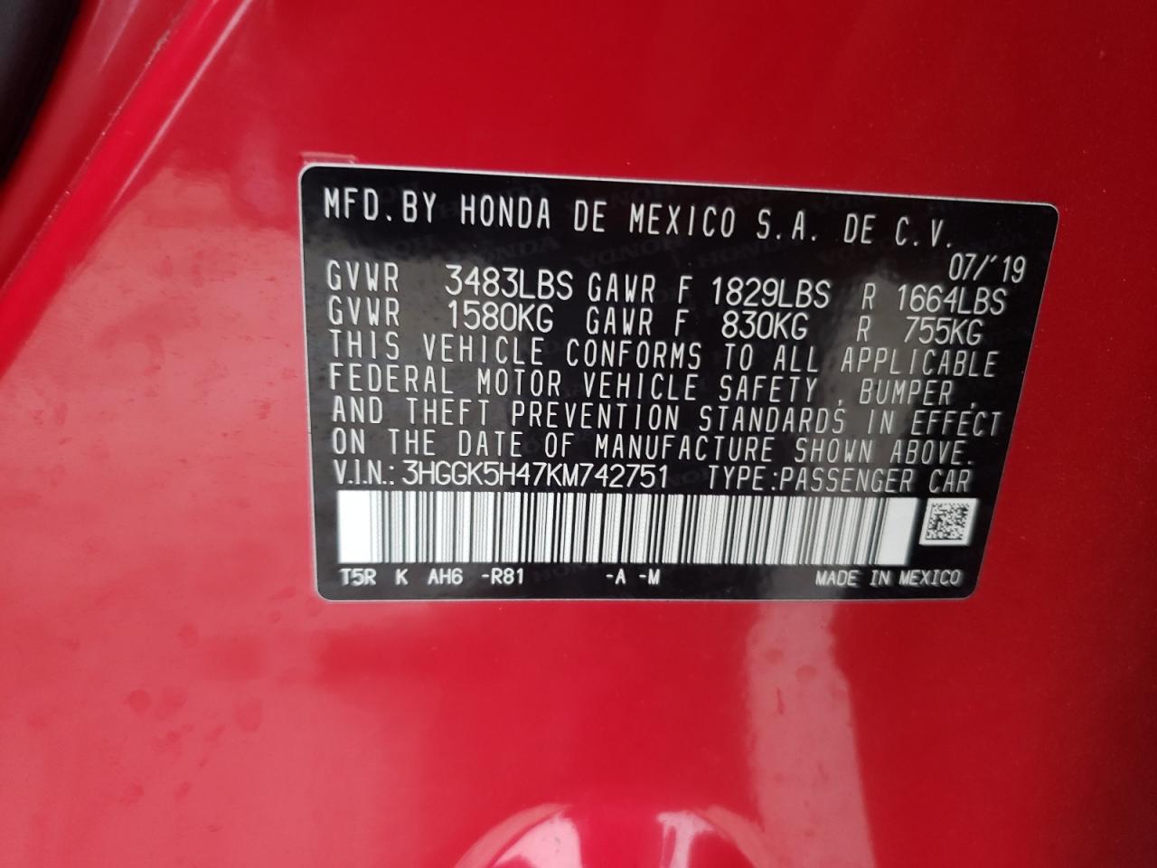 2019 Honda Fit VIN 3HGGK5H47KM742751 Copart auction photo, front end damage thumbnail 12