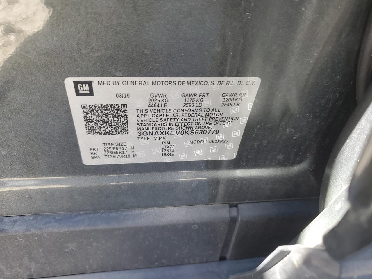 2019 Chevrolet Equinox VIN 3GNAXKEV0KS630779 Copart auction photo, front end damage thumbnail 12