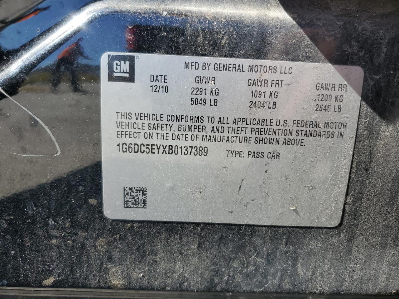 2011 Cadillac CTS VIN 1G6DC5EYXB0137389 Copart auction photo, mechanical / all over damage thumbnail 12