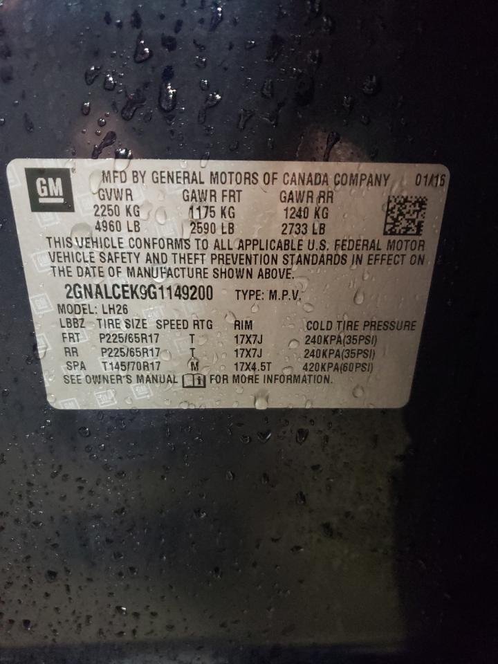 2016 Chevrolet Equinox VIN 2GNALCEK9G1149200 Copart auction photo, front end / side damage thumbnail 12