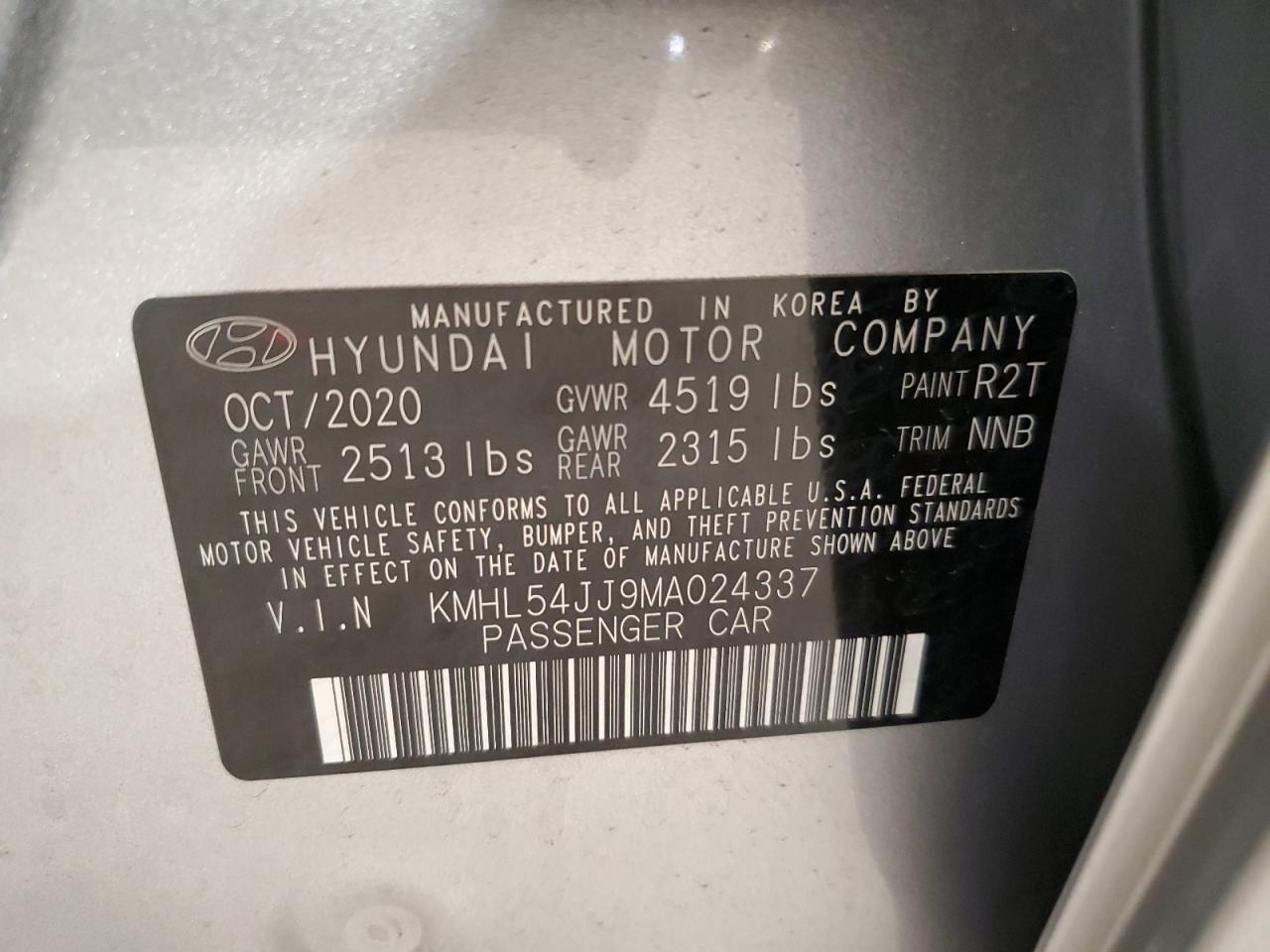 2021 Hyundai Sonata VIN KMHL54JJ9MA024337 Copart auction photo, front end / mechanical damage thumbnail 12