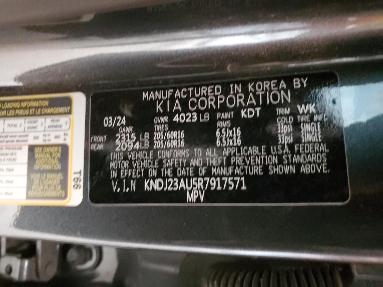 2024 KIA Soul VIN KNDJ23AU5R7917571 Copart auction photo, front end / side damage thumbnail 15