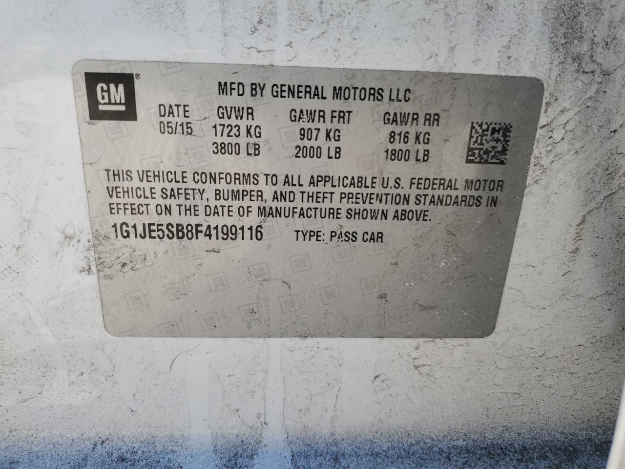 2015 Chevrolet Sonic VIN 1G1JE5SB8F4199116 Copart auction photo, front end damage thumbnail 12