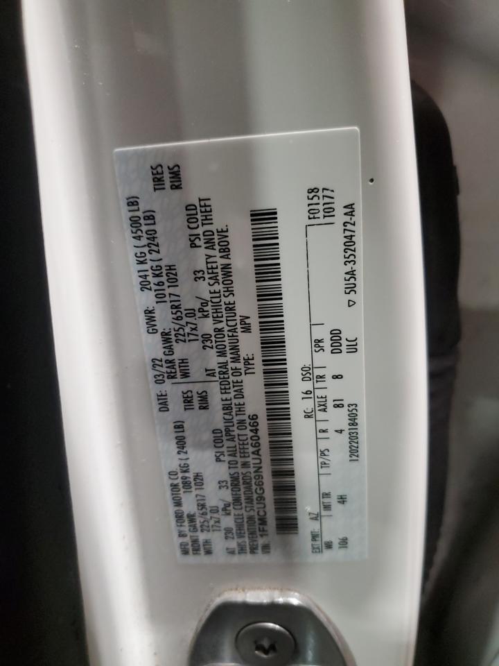 2022 Ford Escape VIN 1FMCU9G69NUA60466 Copart auction photo, minor dent/scratches damage thumbnail 13