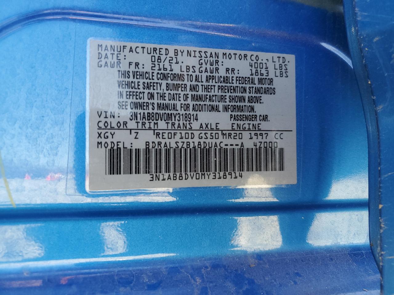 2021 Nissan Sentra VIN 3N1AB8DV0MY318914 Copart auction photo, front end / undercarriage damage thumbnail 14