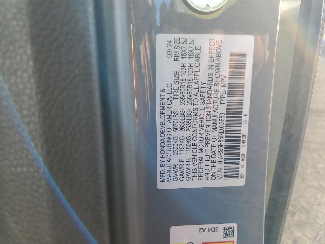 2024 Honda CR-V VIN 7FARS5H85RE033653 Copart auction photo, front end damage thumbnail 16