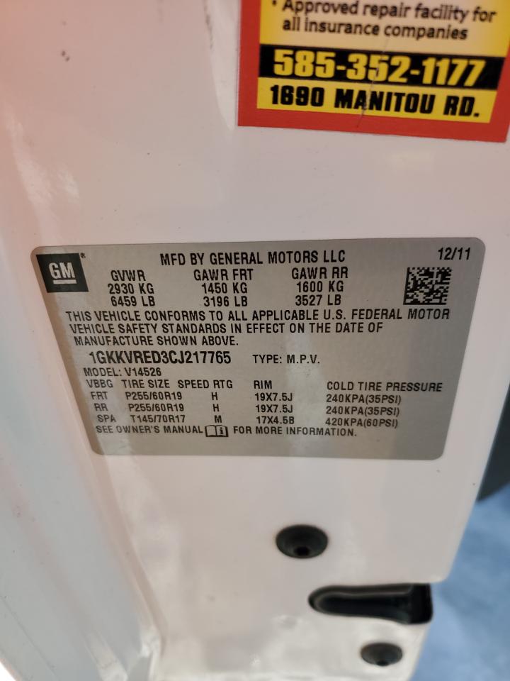 2012 GMC Acadia VIN 1GKKVRED3CJ217765 Copart auction photo, all over damage thumbnail 13