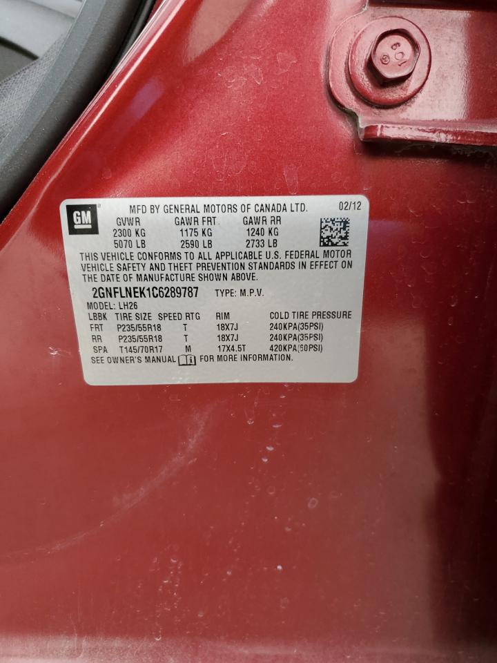 2012 Chevrolet Equinox VIN 2GNFLNEK1C6289787 Copart auction photo, side damage thumbnail 13