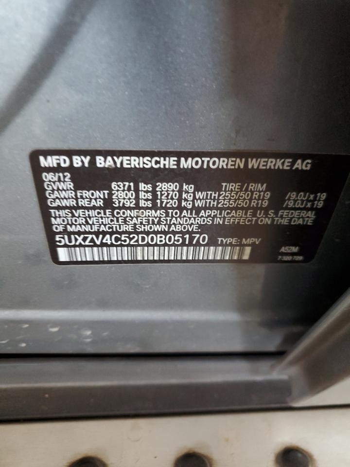 2013 BMW X5 VIN 5UXZV4C52D0B05170 Copart auction photo, rear end damage thumbnail 13