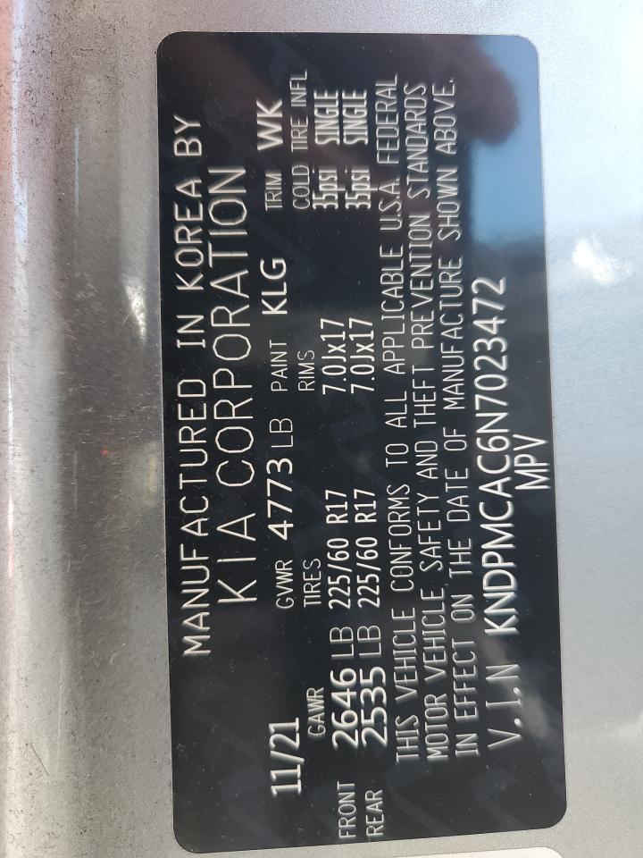 2022 KIA Sportage VIN KNDPMCAC6N7023472 Copart auction photo, side damage thumbnail 13