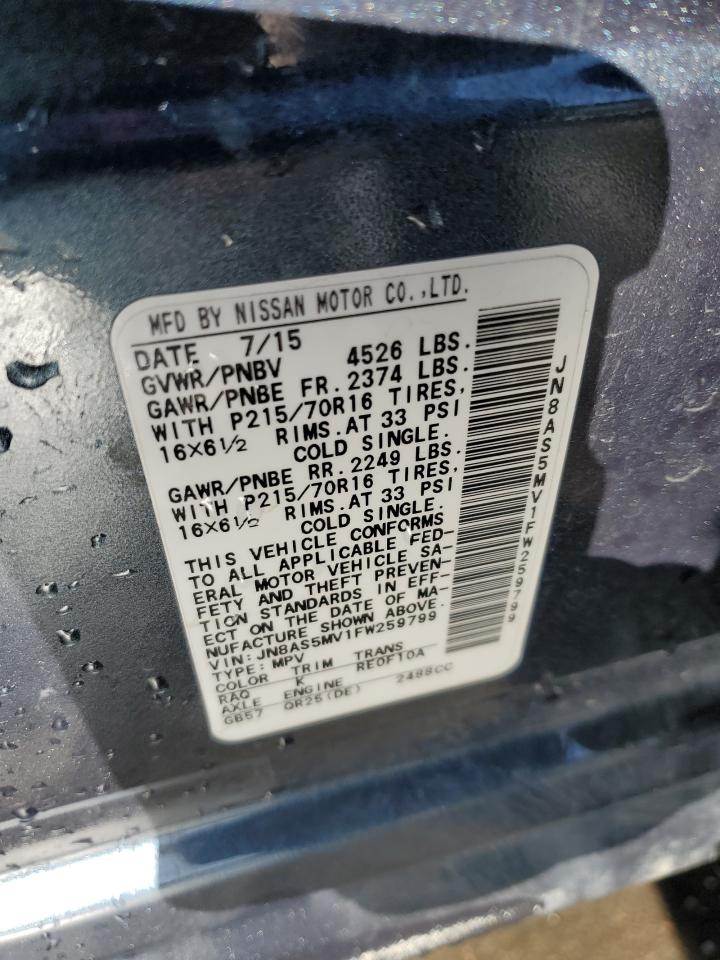 2015 Nissan Rogue VIN JN8AS5MV1FW259799 Copart auction photo, front end damage thumbnail 14