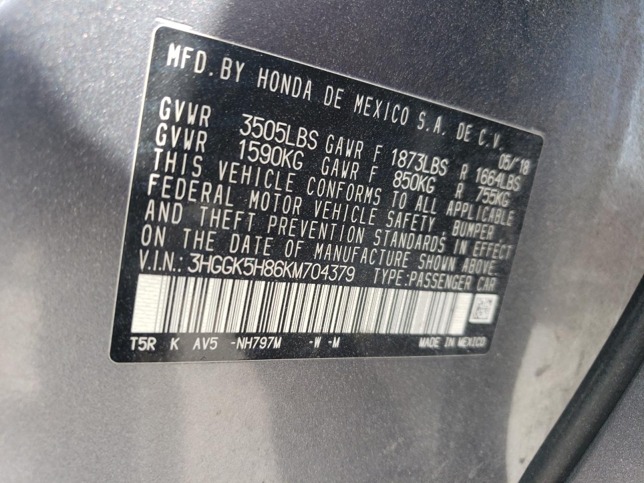 2019 Honda Fit VIN 3HGGK5H86KM704379 Copart auction photo, front end / side damage thumbnail 16