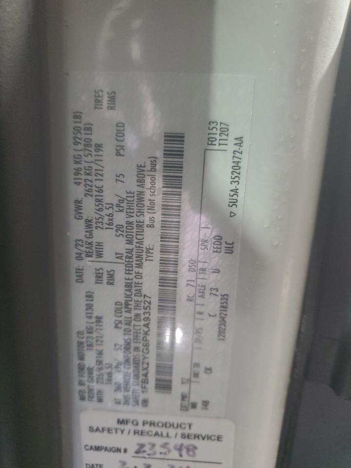 2023 Ford Transit VIN 1FBAX2YG8PKA93527 Copart auction photo, front end / rear end damage thumbnail 14