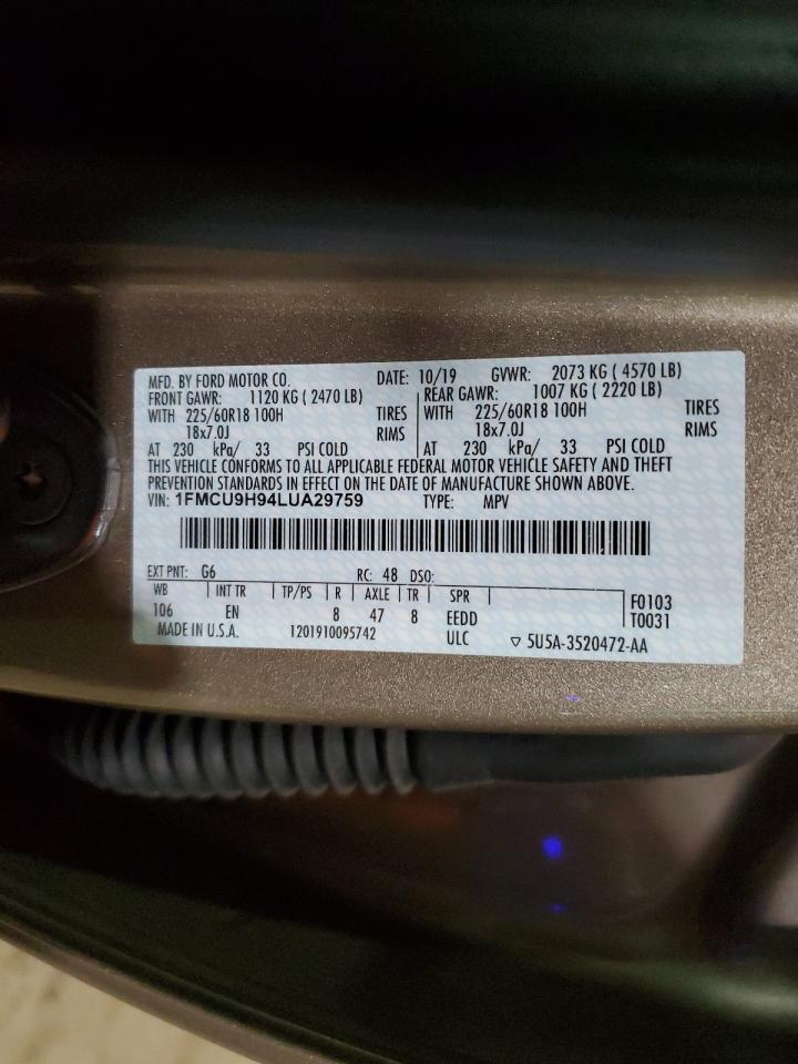 2020 Ford Escape VIN 1FMCU9H94LUA29759 Copart auction photo, rear end damage thumbnail 13