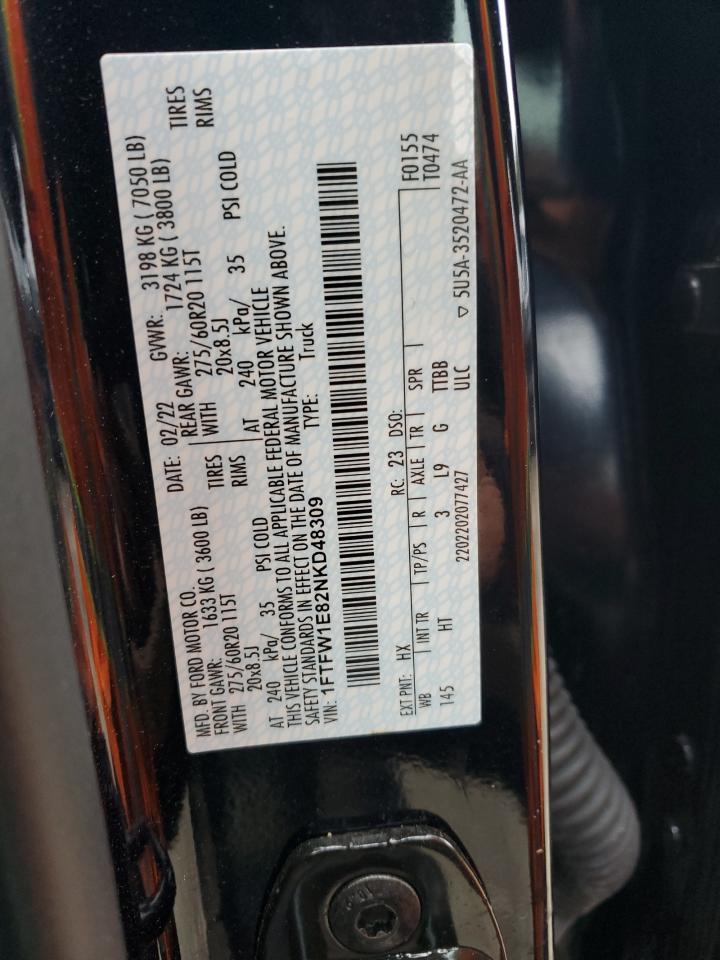 2022 Ford F-150 VIN 1FTFW1E82NKD48309 Copart auction photo, front end / minor dent/scratches damage thumbnail 14