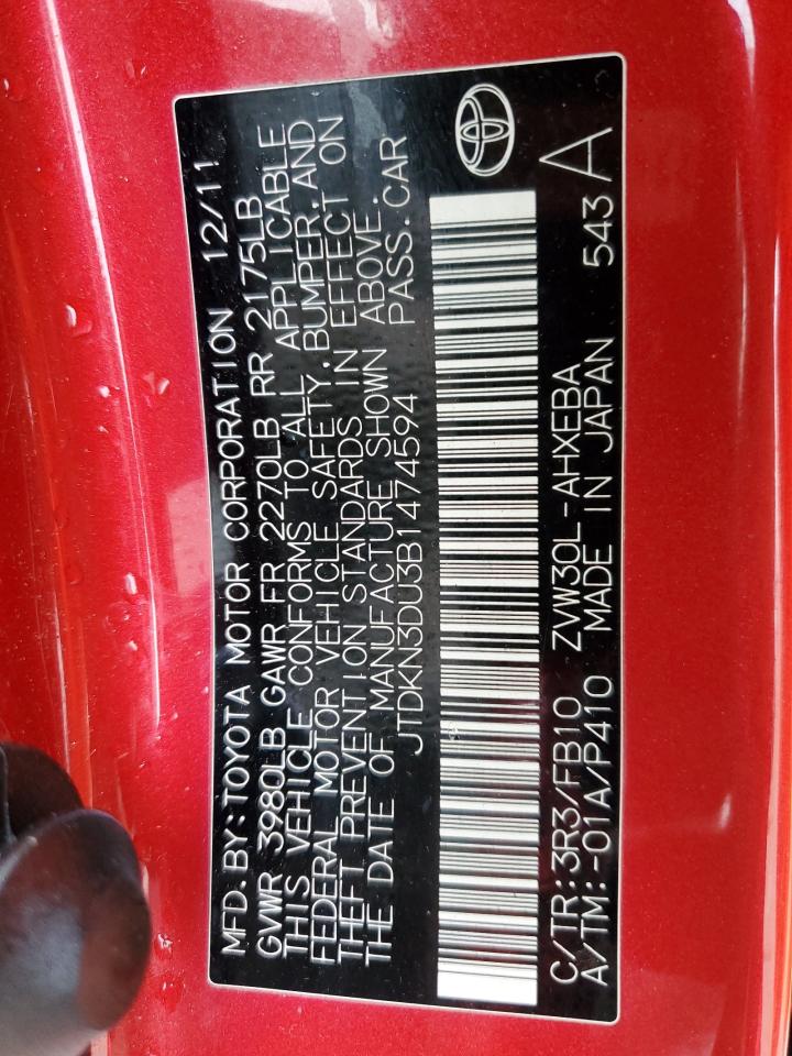 2011 Toyota Prius VIN JTDKN3DU3B1474594 Copart auction photo, front end / rear end damage thumbnail 13
