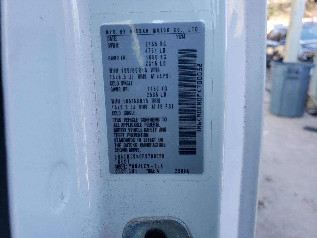 2015 Nissan NV VIN 3N6CM0KN0FK700058 Copart auction photo, front end / side damage thumbnail 12