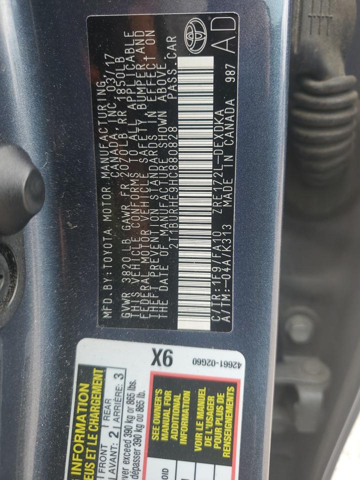 2017 Toyota Corolla VIN 2T1BURHE9HC880828 Copart auction photo, front end / undercarriage damage thumbnail 13