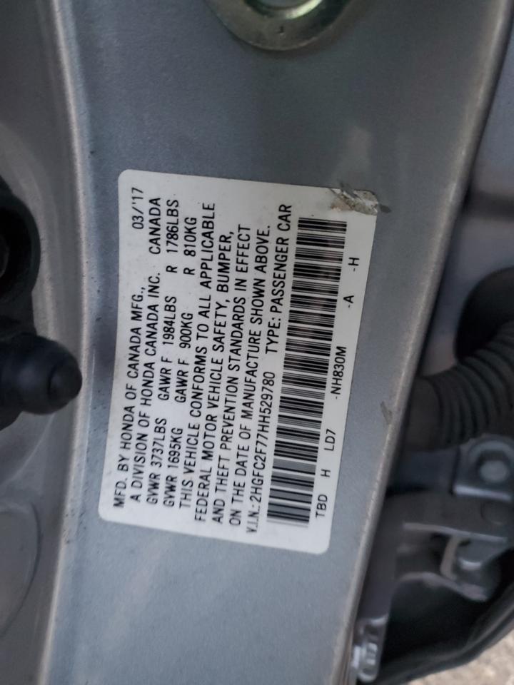 2017 Honda Civic VIN 2HGFC2F77HH529780 Copart auction photo, front end / side damage thumbnail 12