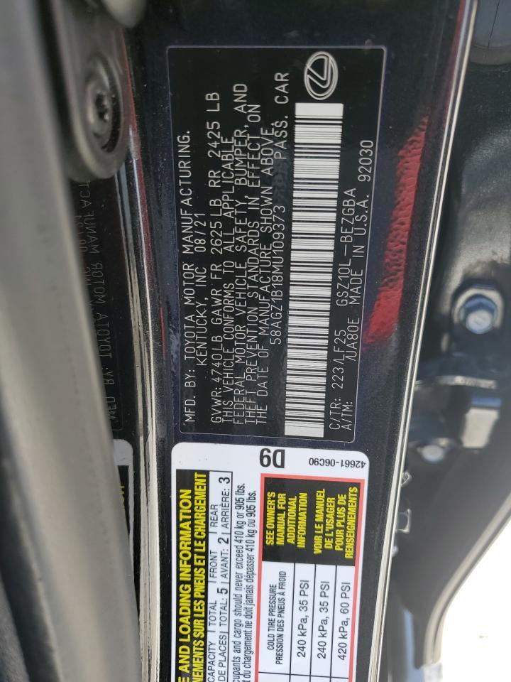 2021 Lexus ES VIN 58AGZ1B18MU109373 Copart auction photo, rear end damage thumbnail 14