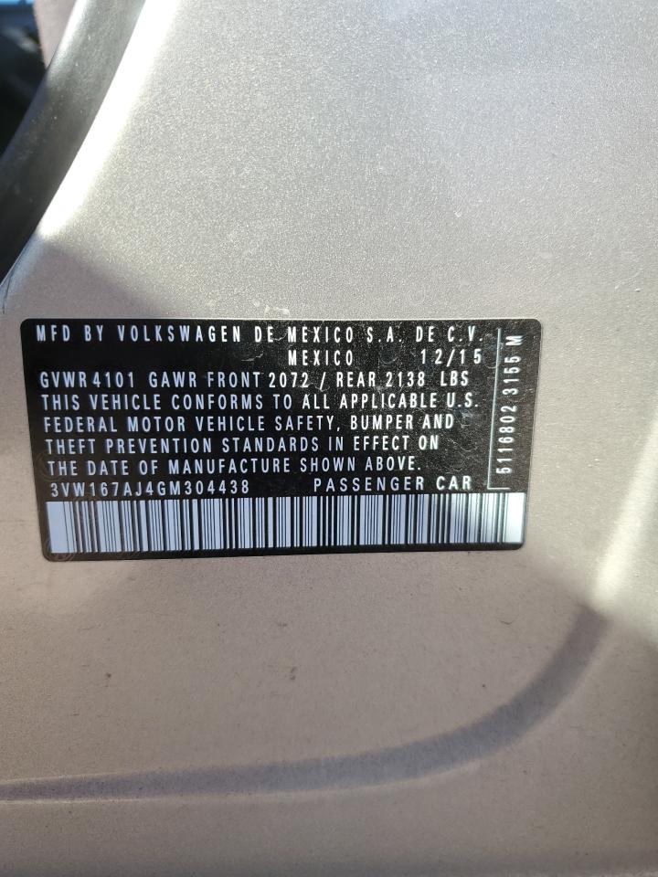 2016 Volkswagen Jetta VIN 3VW167AJ4GM304438 Copart auction photo, rear end / side damage thumbnail 14
