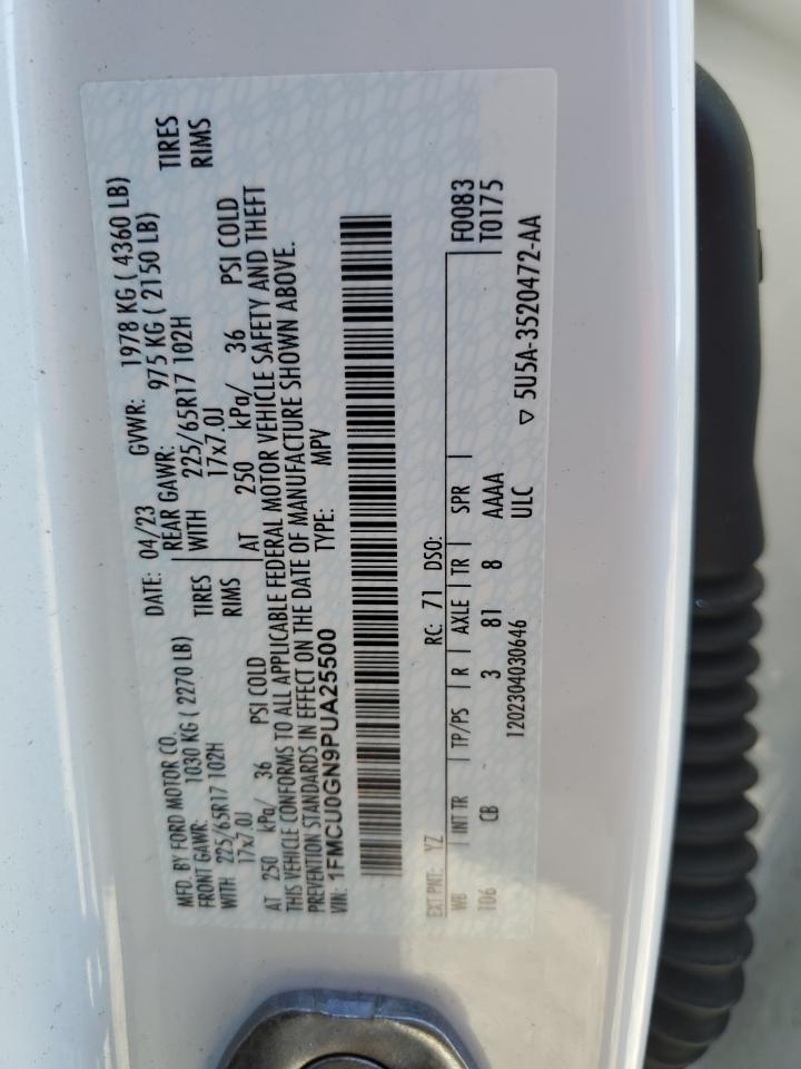 2023 Ford Escape VIN 1FMCU0GN9PUA25500 Copart auction photo, rear end / side damage thumbnail 13