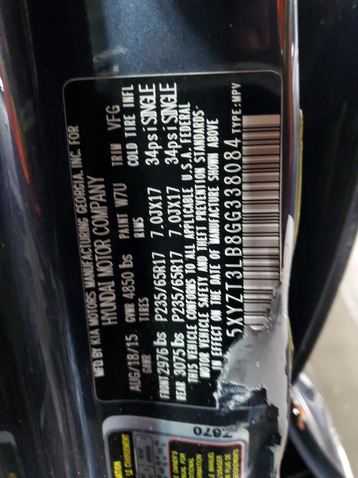 2016 Hyundai Santa Fe VIN 5XYZT3LB8GG338084 Copart auction photo, side / rear end damage thumbnail 14